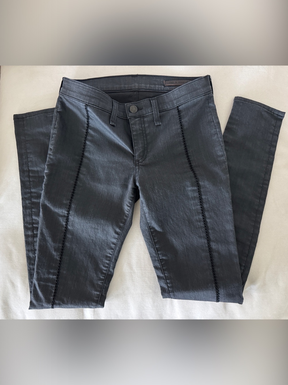 rag & bone Black Skinny Jeans with Side Lace Trim 26 - Picture 4 of 7